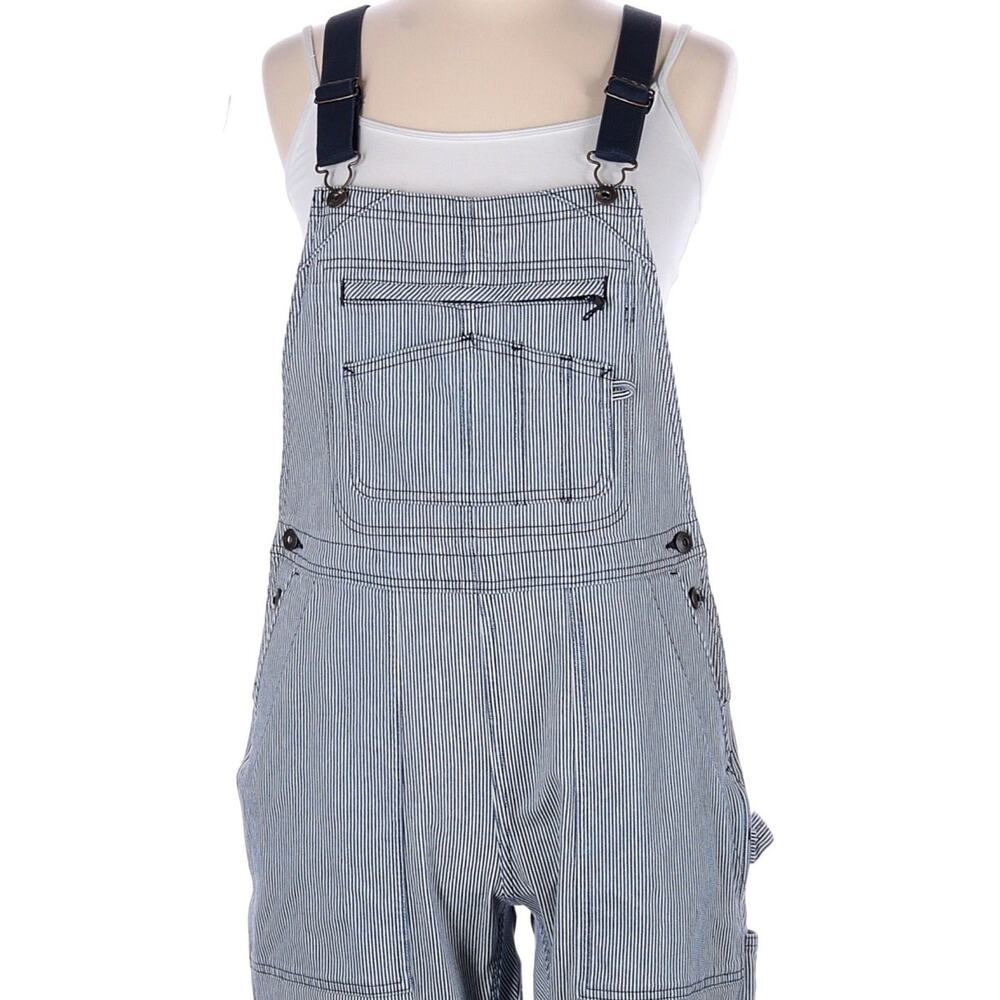 Duluth Trading Co Overalls Women L Blue Hickory Stripe Utility Bib Railroad New - Picture 5 of 11